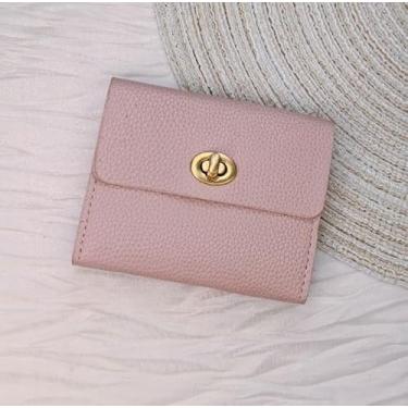 Imagem de Porta-cartão de crédito de couro – Carteira compacta pequena com bolso para moedas e organizador de cartões de visita, rosa, Bolsa casual para moedas