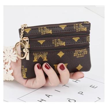Imagem de Porta-moedas, carteira feminina compacta de couro com zíper - Mini carteira com chaveiro - organizador de bolso para cartões, dinheiro, identidade, Café M, Carteira compacta feminina de couro com