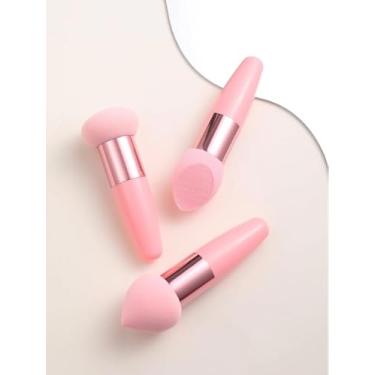 Imagem de 3 peças de pincel de maquiagem em pó de base de sopro profissional esponja de mistura de maquiagem com esponja de maquiagem para uso seco e molhado para pincel de base, ferramentas profissionais de