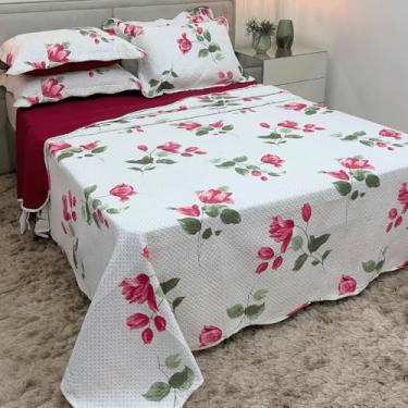Imagem de Cobertor Casal Matelado Dupla Face Floral 3 Peças Cobre Leito Queen Percal Macio e Durável para Cama Box (Romance Rubi,Casal (2,40m x 2,20m))