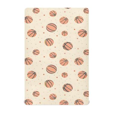 Imagem de Lençóis de berço padrão para berço e colchão infantil para meninos e meninas 99 x 68 cm estampa de concha de estrela do mar rosa (padrão de bolas de basquete, pequeno)