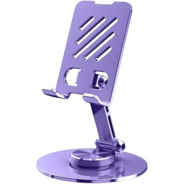 Imagem de Suporte de telefone de mesa dobrável de alumínio, suporte portátil giratório de 360° com base estável para todos os smartphones, iPads e tablets