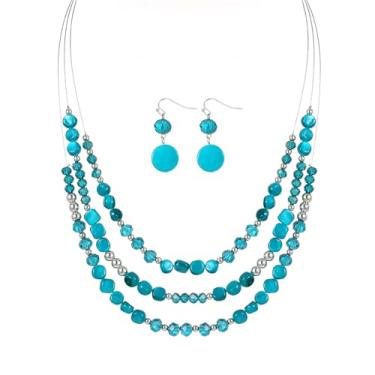 Imagem de Jules D. Colares com contas em camadas com brincos e contas de cristal de vários fios para mulheres, moda, bijuterias, presentes de festa, Large, contas de vidro, Sem Pedra Preciosa