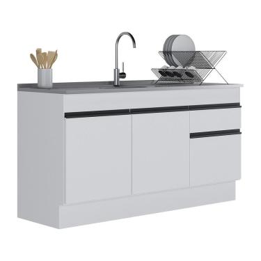 Imagem de Balcão Cozinha Gabinete Pia 150cm 3 Portas Branco/Preto