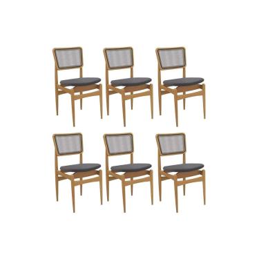 Imagem de Cadeira Sala de Jantar Stela 1CMM013CA Premium Madeira Maciça Kit 6 Un Carvalho/Boucle Bege Fendi/Tela Bege - Kappesberg