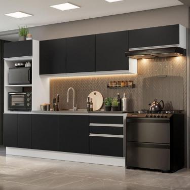 Imagem de Armário De Cozinha Completa 100% Mdf 330cm 06 Branco/preto
