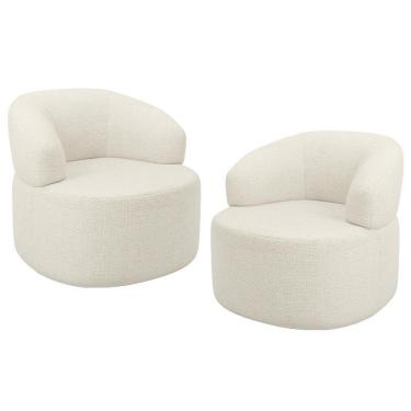 Imagem de Kit 02 Poltronas Giratória Orgânica Para Sala De Estar Living Helena L02 Linho Champagne - Lyam Decor