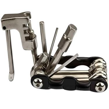 Imagem de Kit Ferramentas Multiuso para Bicicleta, 12 Funções em 1, Chave Canivete de Aço Galvanizado, Preto e Cromado, Emergência para Ciclismo
