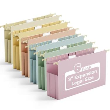 Imagem de Ansook Pastas de arquivo de plástico tamanho ofício, pasta de arquivo expansível resistente de 7,6 cm com abas, pacote com 6 pastas de armário de arquivo reforçadas para documentos, pasta suspensa