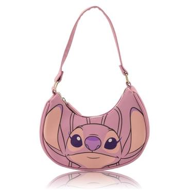 Imagem de Bolsa de mão Disney Lilo and Stitch Hobo para meninas | Disney Angel Bolsa de ombro transversal com alça ajustável | Pequena bolsa infantil de couro PU, bolsa para uso diário ou mini bolsa de viagem
