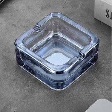 Imagem de Cinzeiro de vidro quadrado com bordas elevadas para uso interno, ideal para mesas de casa, escritório e café, fácil de limpar e manter (azul)