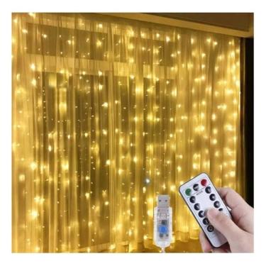 Imagem de Pisca Pisca Natal Cascata, Luzes de Natal, Cortina Led 3x3m 300 Led Festa Casamento Eventos Natal Decoração Carregamento Usb，Requintado e Esteticamente AgradáVel(Branco Quente,127/220V)