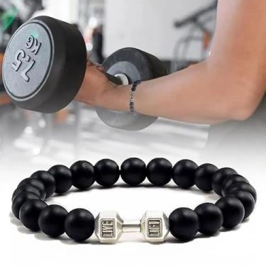 Imagem de 1 pulseira de pedra vulcânica masculina com pingente de haltere cordão de ginástica pulseiras femininas com barra fitness acessório de joias, #6, Pedras vulcânicas, Sem Pedra Preciosa