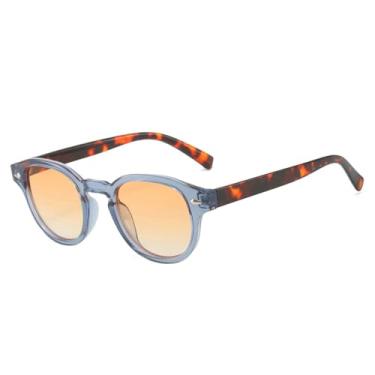 Imagem de Óculos de Sol Oval Masculino com Rebites, Lentes Transparentes com Degradê Oceano, Proteção UV400, Ideal para Esportes ao Ar Livre, Corrida e Ciclismo, Estampa de Leopardo Azul e Laranja