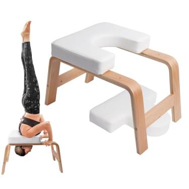 Imagem de QVEEQ Banco de cabeça de ioga, cadeira de inversão de ioga, treinador de cabeça com moldura de madeira e almofada de poliuretano, cadeira de ioga para alívio de estresse, treinamento de equilíbrio