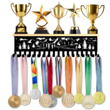 Imagem de SUPERDANT Expositor de Medalhas de Corrida Prateleira de Troféu de Madeira com 18 Ganchos Suporte de Metal Park Run Medalha de Maratona Ganchos Placa de Montagem na Parede Suporte de Medalha Esportiva