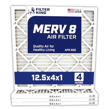 Imagem de Filter King Filtro de ar 12,5 x 4 x 1 | Pacote com 4 | Filtros de forno A/C plissados MERV 8 HVAC | Feito nos EUA | Tamanho real: 12,5 x 10 x 1,90 cm