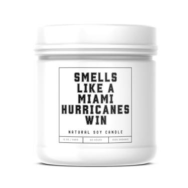 Imagem de Smells Like A Miami Hurricanes Win - Vela perfumada de cera de soja (227 g) Tempo de queima de 50-60 horas, pavio de algodão, jarra de vidro branco fosco (baunilha)
