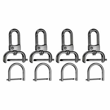 Imagem de HARFINGTON 4 peças de gancho de pressão destacável fecho giratório 1" (25 mm) fecho de garra de lagosta de liga de zinco com 4 peças de anéis D parafuso em manilha para chaveiro, bolsa de cordão, alça