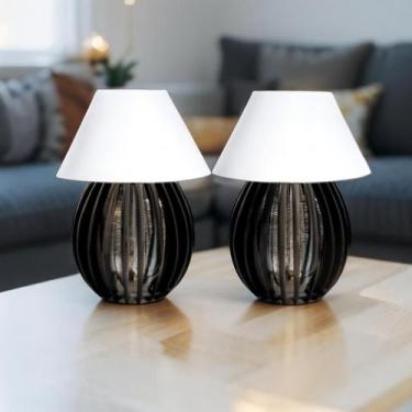 Imagem de kit 02 Abajur Clássico Retrô De Mesa Cor Preto Madeira Mdf - Manushop