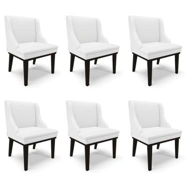 Imagem de Kit 6 Cadeiras Decorativas Sala De Jantar Base Fixa De Madeira Firenze Pu Branco Fosco/preto G19