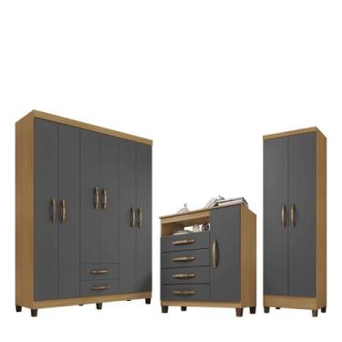 Imagem de Conjunto Guarda Roupa 6 Portas com Cômoda e Multiuso - EdeCasaMoveis, 