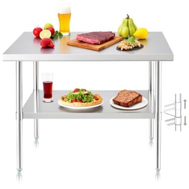 Imagem de NUUK Mesa de trabalho de aço inoxidável, 61 x 91 cm, altura ajustável, resistente, comercial, cozinha, preparo de alimentos, mesa de trabalho para restaurante, casa e hotel