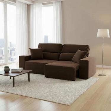 Imagem de Sofá 3 Lugares Retrátil Encosto Reclinável Veludo 5 Posições Marrom