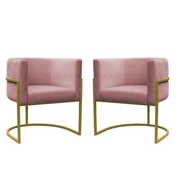Imagem de Kit 2 Poltronas Reforçadas Decorativa Sala Carla Base Ferro Dourada Suede