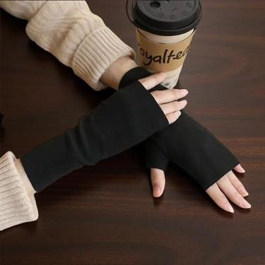 Imagem de Luvas quentes de inverno de meio dedo para mulheres e homens – Luvas pretas de malha macia de punho longo para esportes (academia, ciclismo, caminhada), digitação em escritório frio, condução e