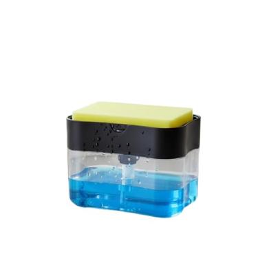 Imagem de Dispenser de Detergente para Pia, Porta Esponja com Reservatório, Preto e Transparente, Organizador de Cozinha com Bomba