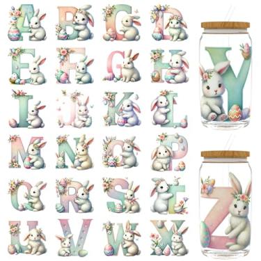 Imagem de XRTHGS 32 peças/conjunto de adesivos DTF UV do alfabeto animal da Páscoa para garrafas de água, copos, adesivos de transferência DTF para frascos de vidro de 473 ml, embalagens de transferência UV DTF