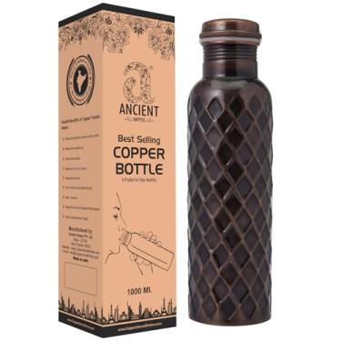 Imagem de Garrafa de água de cobre puro 950 ml (acabamento diamante antigo premium) | Garrafa de cobre ayurvédica para benefícios à saúde | Garrafa de bebida à prova de vazamento, sem juntas e ecológica para