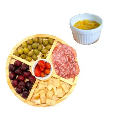 Imagem de Kit Petisqueira 5 Divisórias De Bambu Com Ramequim Porcelana