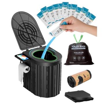 Imagem de Sanita portátil com gel de urina e sacos à prova de vazamento – vaso sanitário de acampamento inodoro para adultos e crianças, penico de viagem ao ar livre com design ergonômico