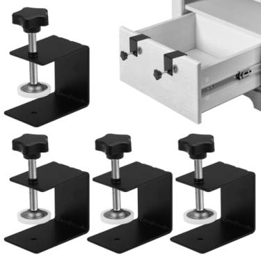 Imagem de Grampos de mesa universais 4 peças, clipes de fixação para instalação frontal de gaveta resistente, gabaritos auxiliares de gabinete, grampos C, ferramentas de fixação para marcenaria