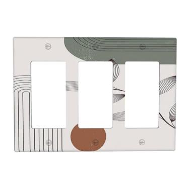 Imagem de Naiqadnehz Capas para interruptor de luz, verde sálvia, boho, natureza, arte, minimalista, geométrica, planta, 3 gangues, balancim elétrico, GFCI, placa decorativa de parede para decoração de quarto e