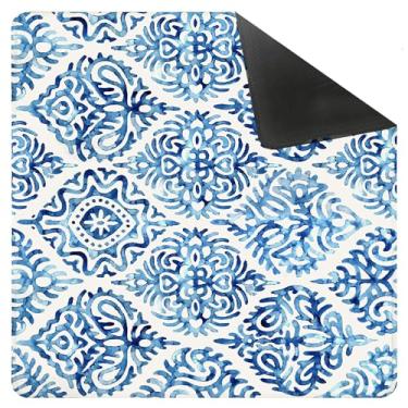 Imagem de Yhtrg Blue and White Chinoiserie Mahjong Mat for Table 31.5 x 31.5 in, Grandmillennial Blue Chinese Floral Anti-Slip Mahjong Table Cover Tablecloth for Poker Board Card Tile Game Dominoes