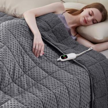 Imagem de Wellfeel Cobertor pesado aquecido para adultos, cobertor elétrico macio 122 x 182 cm, 6,8 kg, aquecimento rápido, cobertor aconchegante pesado com 10 níveis de aquecimento e 1/2/4/6/8 horas de