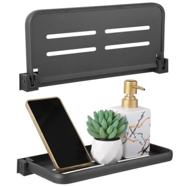 Imagem de Pacote com 2 prateleiras dobráveis de parede para trailers e banheiro, rack de alumínio com design de borda e divisória, economia de espaço, fácil de montar para telefones, livros e mais