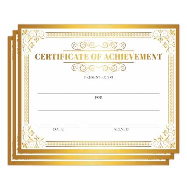 Imagem de Certificado de Realização, Papel de Prêmio de Borda Dourada, Conjunto de 25 Diplomas de Graduação, Certificados de Conclusão de Treinamento, Reconhecimento para Estudante Criança Empregado Professor