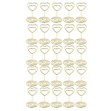 Imagem de 25 peças suportes para números de mesa em formato de coração Porta-cartões de lugar Porta-cartões de nome Suportes para fotos para festa de casamento Decoração de escritório Metal
