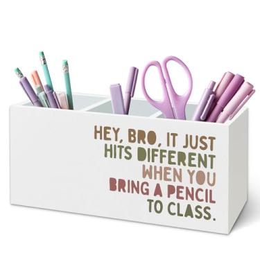 Imagem de TWRVI Suporte de caneta boho engraçado para mesa, decoração de sala de aula, suporte de lápis de madeira engraçado para crianças, meninos, sala de aula, quarto, sala de jogos, acessórios de mesa