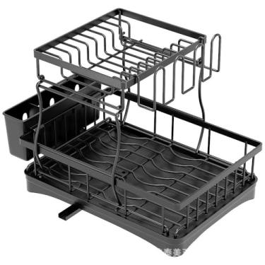 Imagem de Prateleira de Escorrimento Pratos para Casa Removível Louça na pia Armazenamento em Balcão Tigelas com Suporte Copos Caneca Automática Cesto Palitos 360 Grande Capacidade Camadas - Instalação Flexível