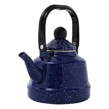 Imagem de Chaleira de chá esmaltada 2 Ibs 192,8 g (1,1 L) azul vintage com alça preta, para indução de fogões, chama aberta e mais, aquecimento inferior rápido, ideal para uso diário e acampamento