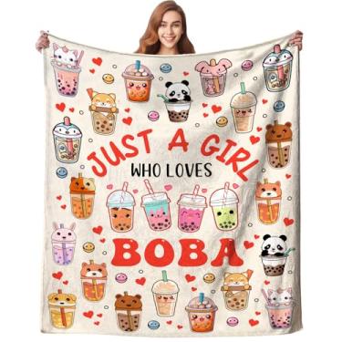 Imagem de Cobertor de chá Boba Just A Girl Who Loves Boba Cobertor macio aconchegante Kawaii Bubble Tea Presente para meninas, crianças, mulheres, cama, sofá, 152 x 127 cm
