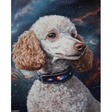 Imagem de Kit de pintura de poodle retrô encantador de astronauta por números para adultos, pintura estética moderna por número em tela, kits de pintura a óleo digital de arte abstrata adequados para decoração