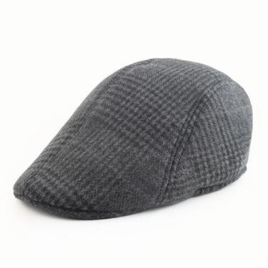 Imagem de Chapéu Flat Cap Newsboy Gatsby Ivy, mistura de lã xadrez para homens -