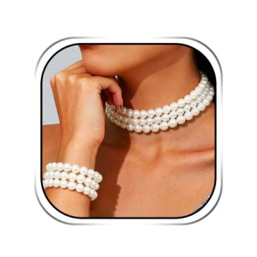 Imagem de Sixexey Conjunto de joias de pérolas, joias de pérola branca, casamento, formatura, colar, brincos, bijuterias para mulheres