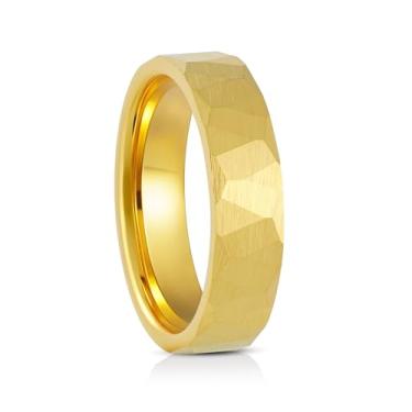 Imagem de SATAER Aliança de casamento para casais de 6 mm, 8 mm, para homens e mulheres, anel de tungstênio 18K, feito à mão, acabamento facetado, confortável, tamanho 5-15, Carboneto de tungstênio, Sem pedra